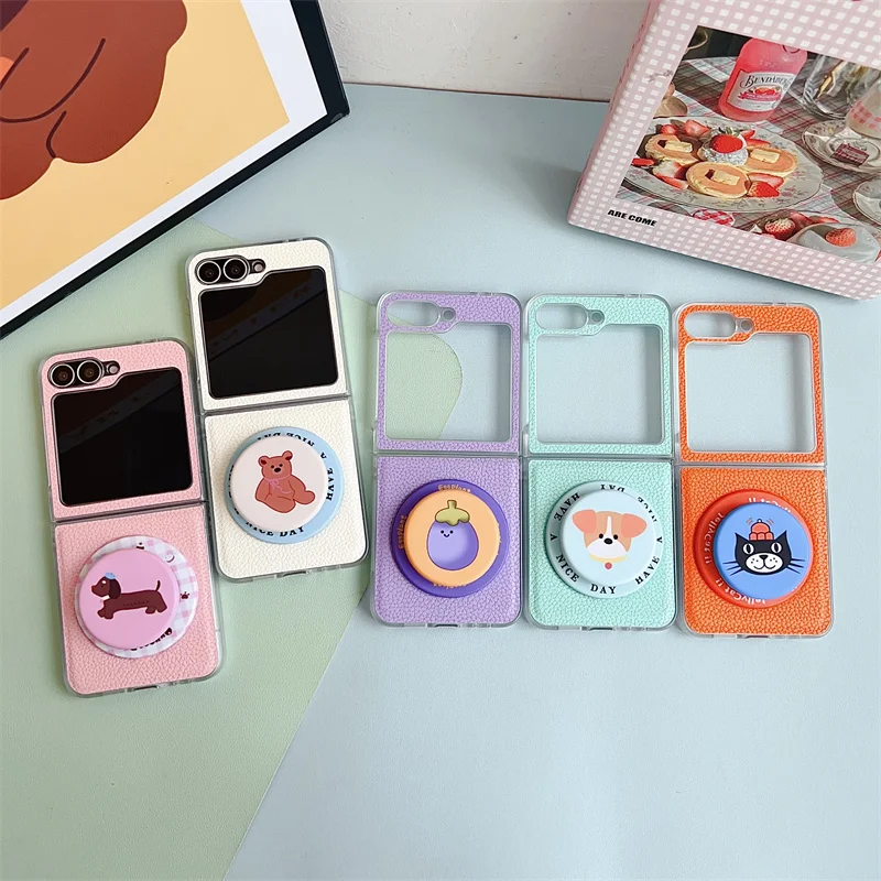 حافظة هاتف مغناطيسية بحامل كلب كرتوني لهاتف سامسونج جالاكسي Z Flip 7 FE 6 5 4 غطاء جلدي مقاوم للصدمات #1