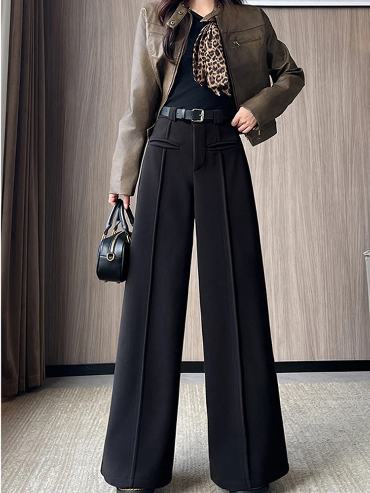 Thick velvet solid color wide leg pants women autumn and winter 2025 new high-end commuting versatile wide leg suit pants