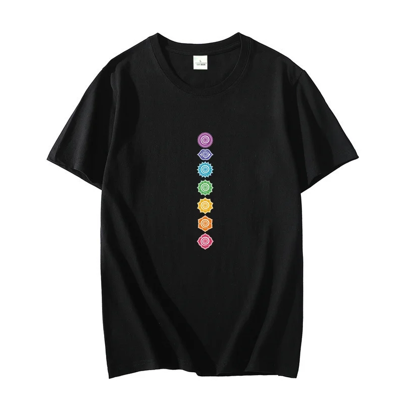 

7 Chakras Spiritual Meditation Zen Om Buddhism Energy Cotton Men's T-shirt Harajuku graphic t shirts Oversized t shirt for men