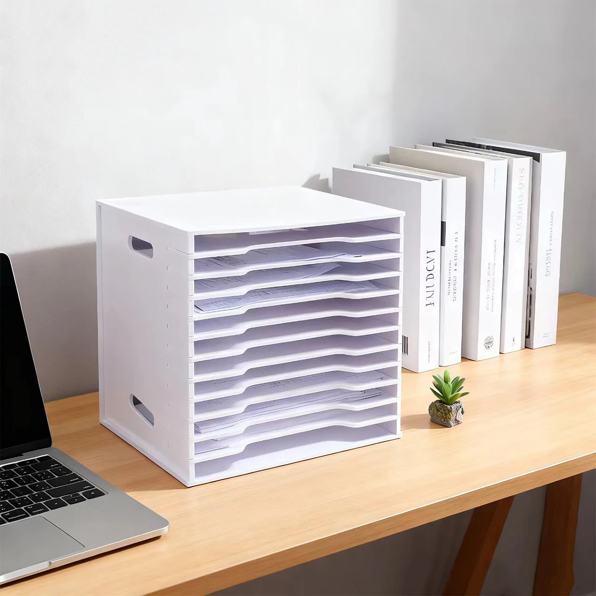 

12-Tier White Desktop File Organizer, A4 Paper & Scrapbook Holder with Handles for Office & School