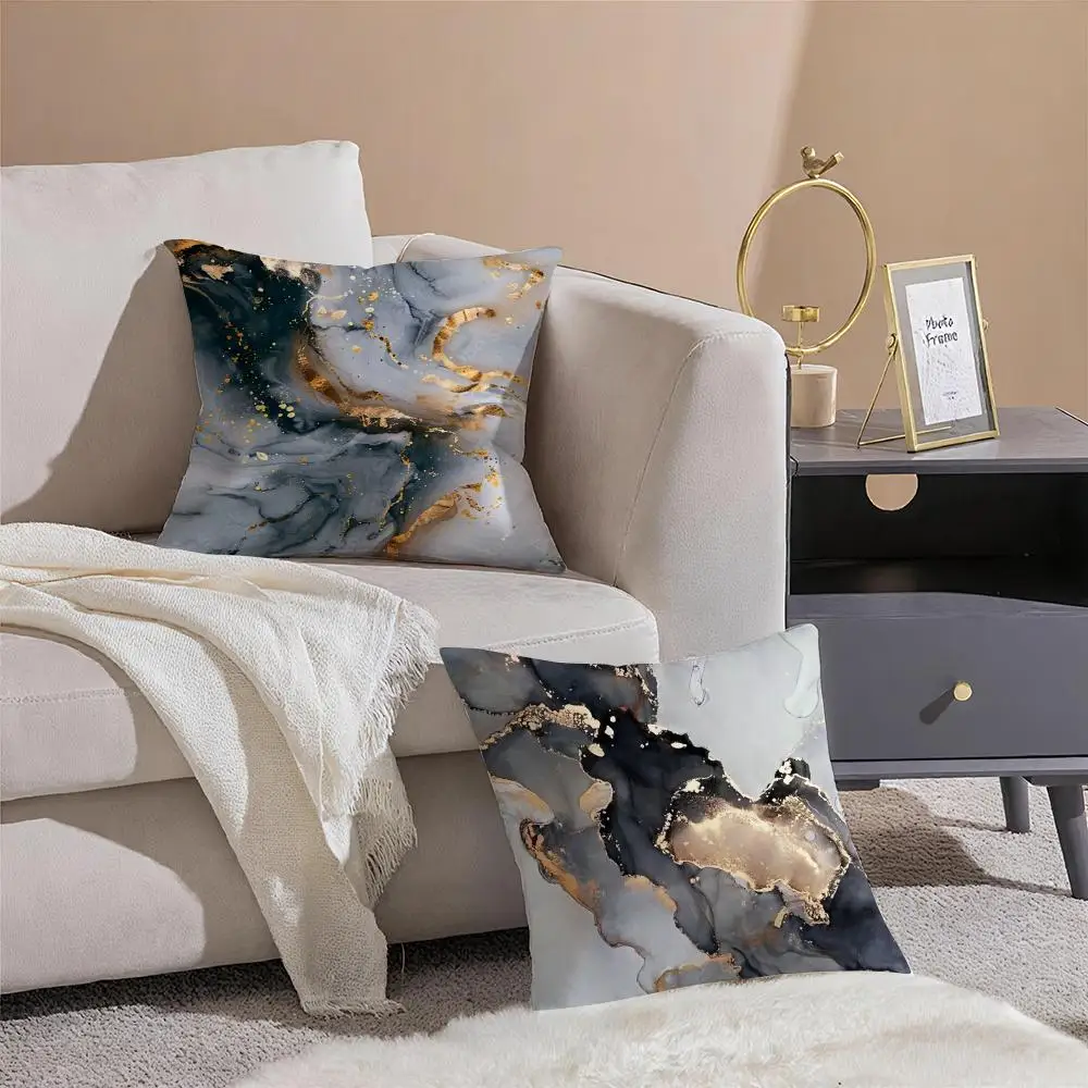 Minimalist Marble Patterned Cushion Cover Linen Pillowcase Cover Soft Decor for Sofa Home Room
