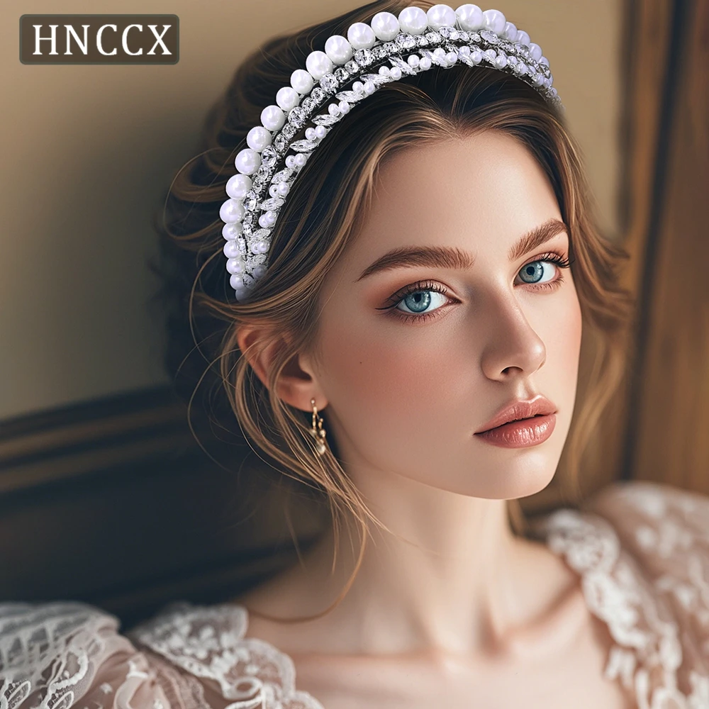 

HNCCX Bridal Pearl Headdress Rhinestone Handmade Hair Hoop Wedding Bride Headwear Hair Accessories For Bridesmaid Party CP660 ﻿