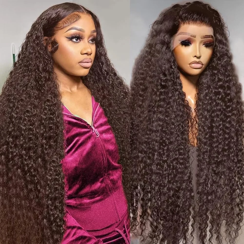 200%  30 32 Inch Chocolate Brown Curly 13x4 Lace Front Wigs Preplucked Lace Frontal Wig #4 Color Water Wave Brazilian Human Hair