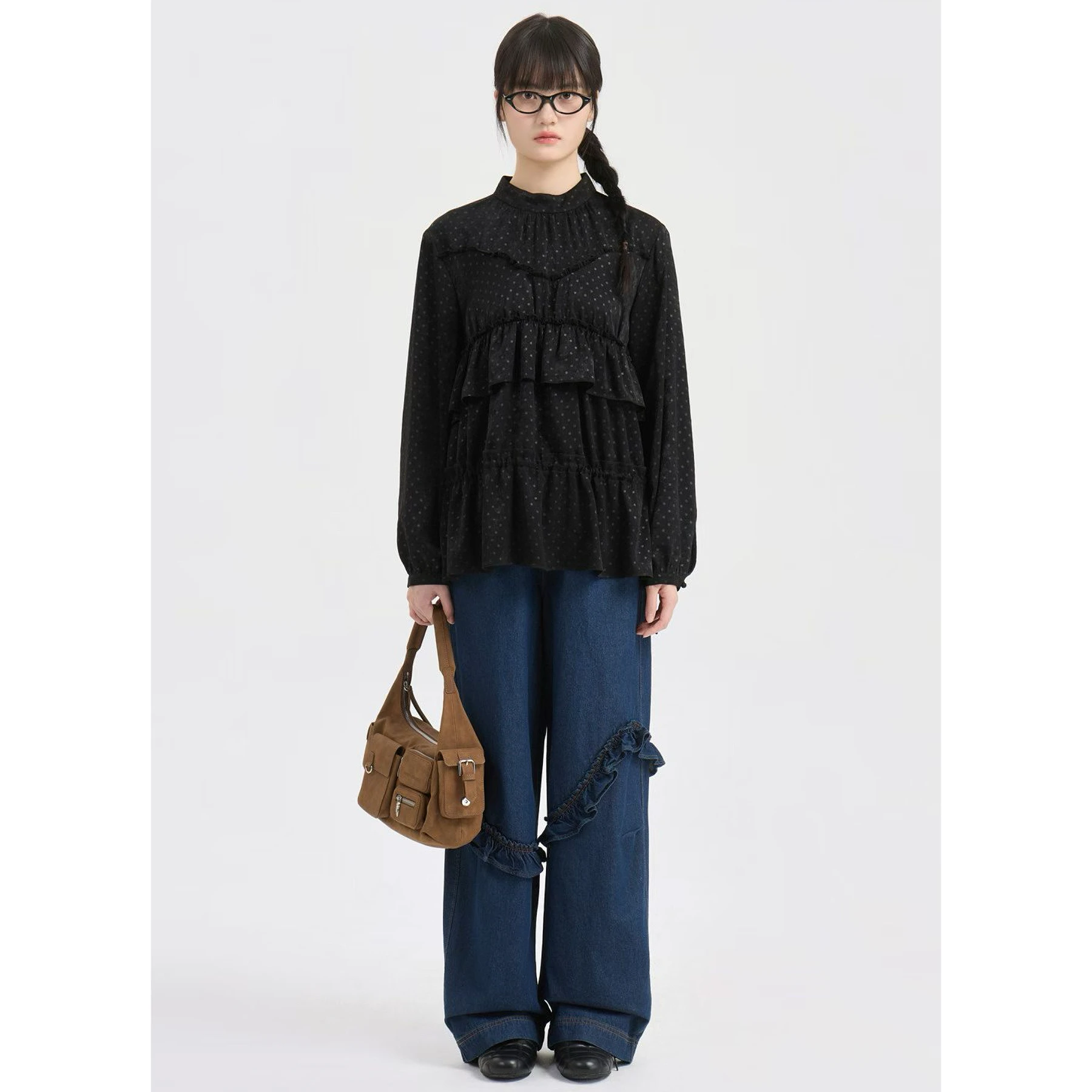 

Spring High Waist Wide Leg Jeans Ladies Straight Cut Elastic Waist Lace Trim Decorative Versatile Casual High Waist Cotton