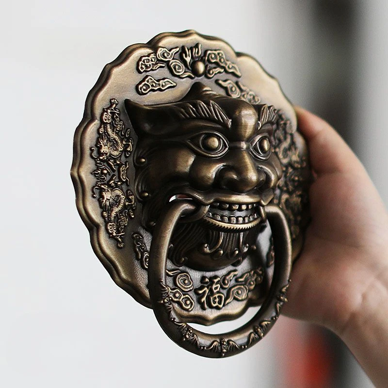 

Chinese Style Antique Door Handle, Pure Copper Beast Head Door Ring, Old-fashioned Ancient Wooden Door Handle