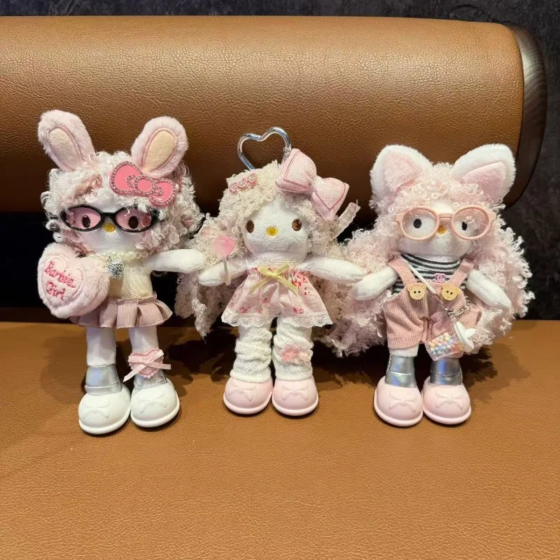 

Japanese Sanrio Kawaii Hello Kitty Exquisite Dressing Plush Doll Keychain Cartoon Bag Pendant Car Key Accessories Holiday Gift