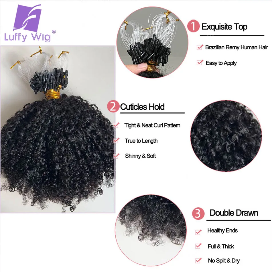 Afro Kinky Curly Micro Loop Human Hair Extensions Brazilian Remy Micro Links Hair Bundles Pre Looped Link For Black Women luffy