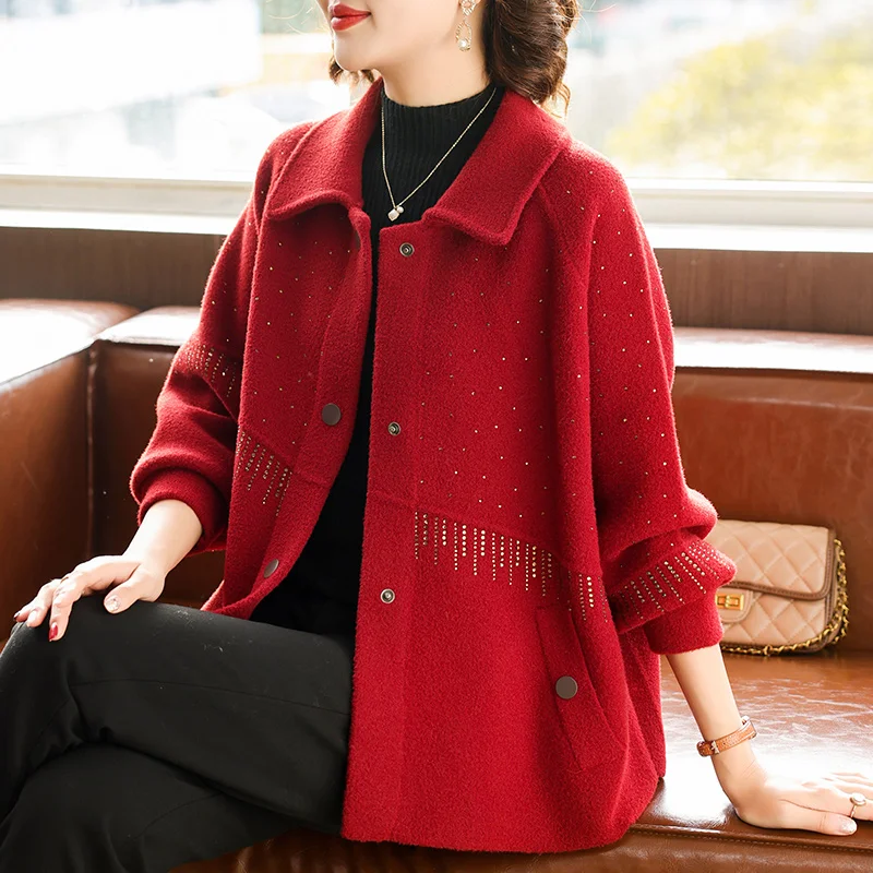 

Middle-aged Mother Fashion Short Woolen Coat 2026 New Casual Thicken Loose Cardigan Outwear Women Korean Faux Wool Jacket