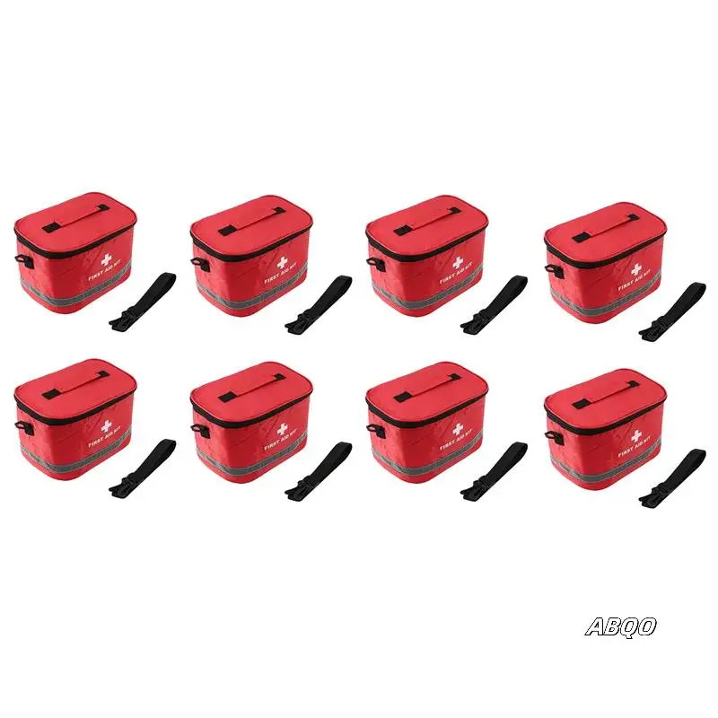 

8X Outdoor First Aid Kit Sports Camping Bag Home Emergency Survival Package Red Nylon Striking Cross Symbol Bag