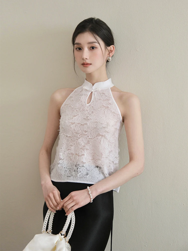 

ChillCozy Mixed Yarn oulder Digging Button Collar Svel Vest Top Women's Summer Faion Comfortable Breathable Clothing