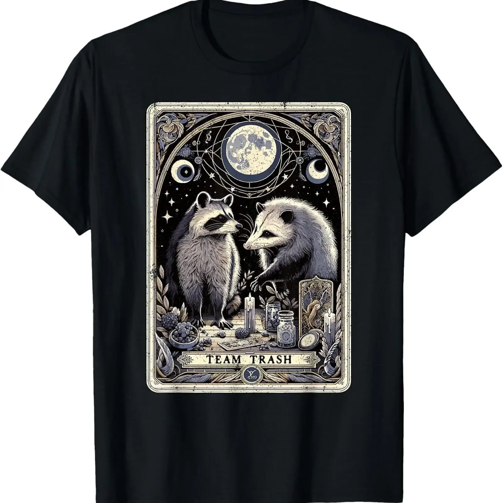 Team Trash Tarotkarte Opossum Hexerei Goth Possum Waschbär T-Shirt Vintage Gewaschen Atmungsaktiv Dehnbar Designerkleidung