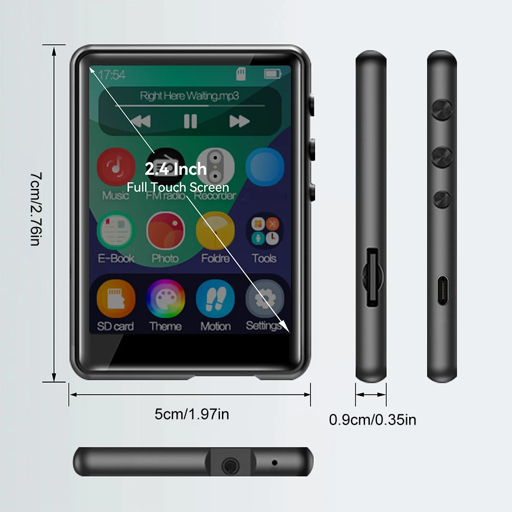 مشغل MP3 BT 5.3 مشغل موسيقى بشاشة تعمل باللمس مشغل محمول للرياضة/الجري/ركوب الدراجات/الممارسة