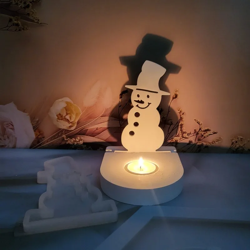 Snowman Candlestick Silicone Mold Hat Snowman Ornaments Mould Craft Christmas Candle Holder Concrete Gypsum Plaster Mold