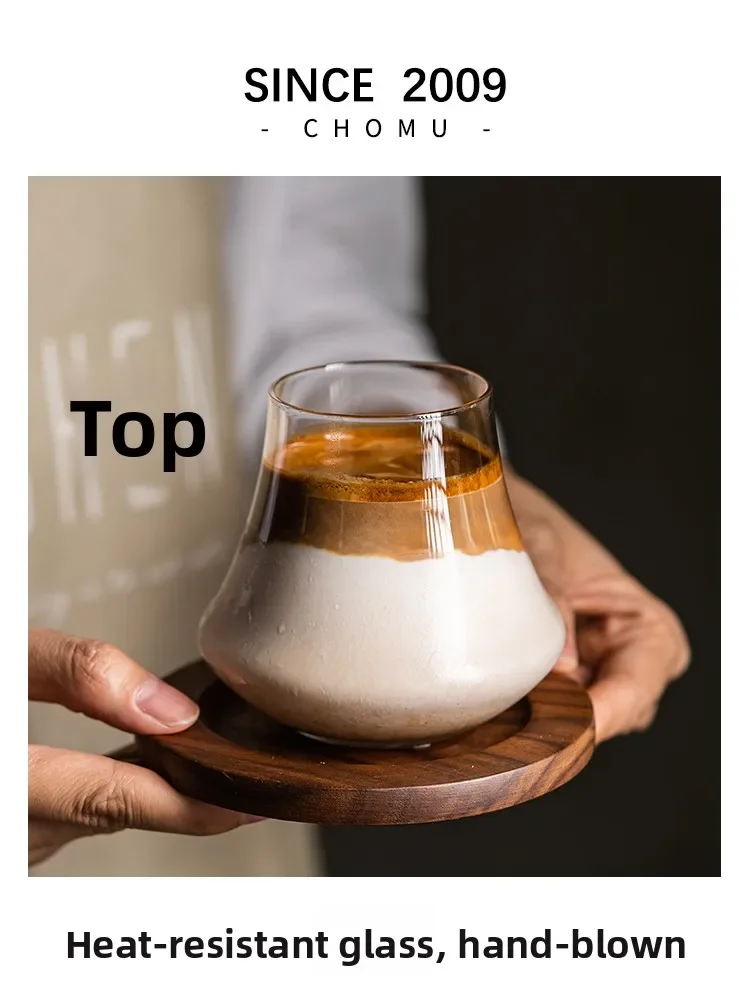 Japanese Style Glass Coffee Cup Mount Fuji Volcano Design Latte Australian White Cup Handmade Craftsmanship Texture Pattern