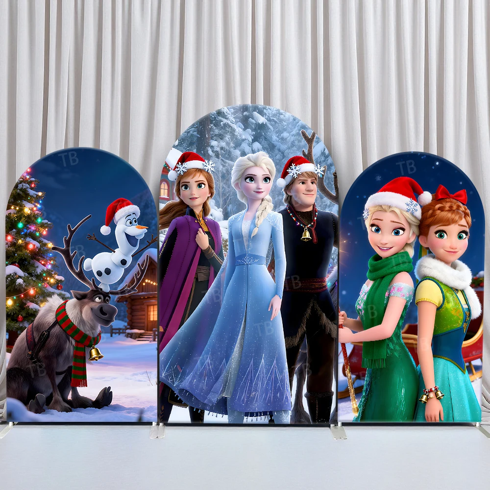 

TB Disney Christmas Theme Arch Backdrop Cover Princess Elsa & Anna Party Decoration Photography Background Props Elastic Fabric
