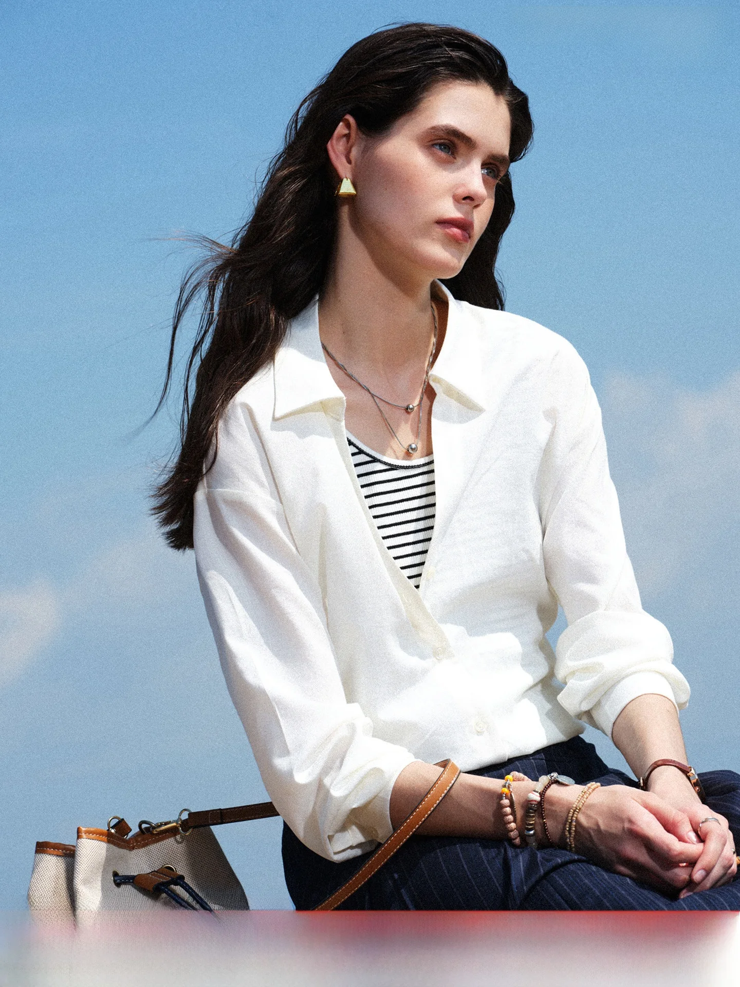 

KUHNMARVIN Striped Vest Fake Two-Piece Shirt Women's Spring 2026 New Style Loose Fit Long Sleeve Breathable Casual Shirt