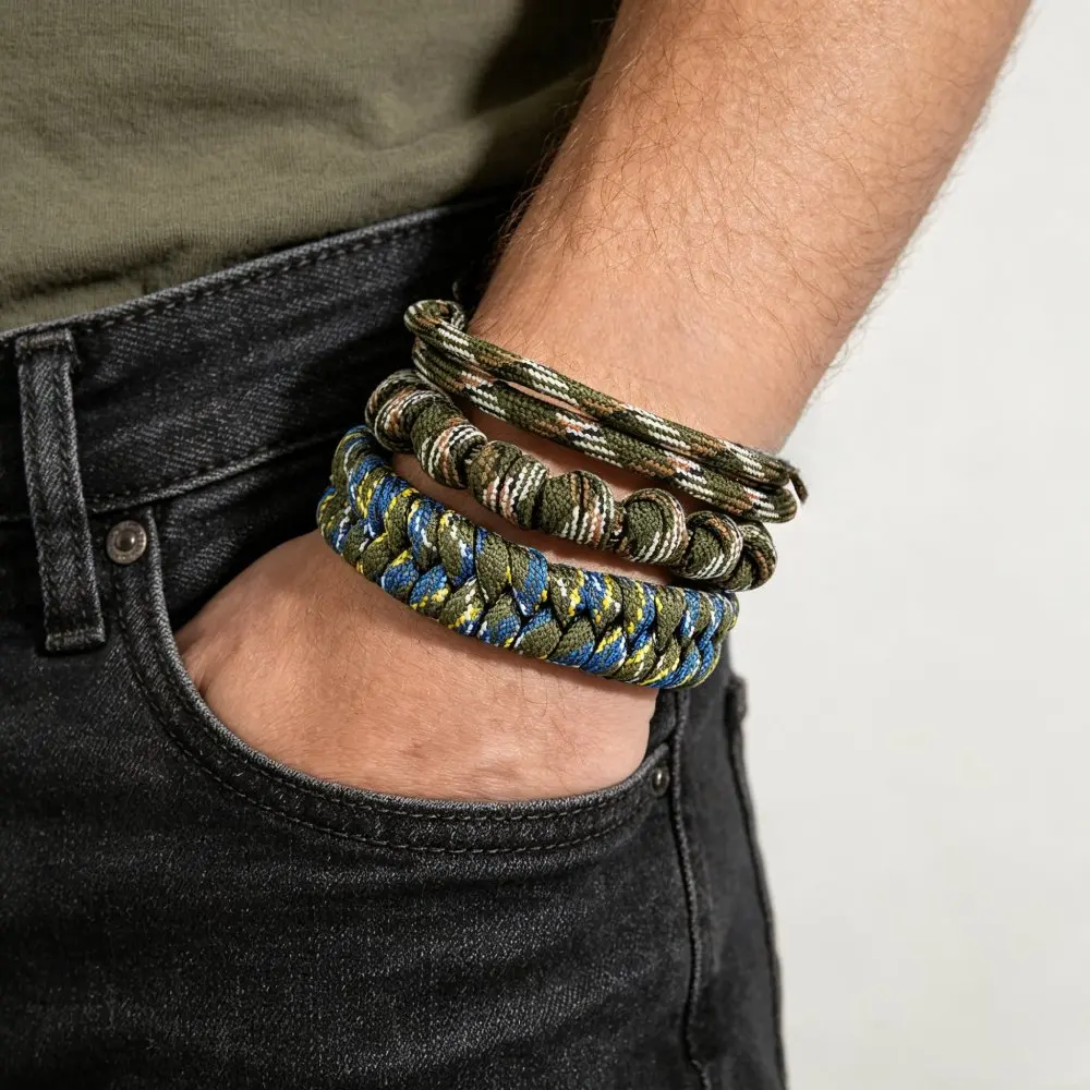 Men Braided Rope Bracelet Handmade Stackable Bracelets Versatile Wristband Durable Outdoor Survival Emergency Rescue Braclet