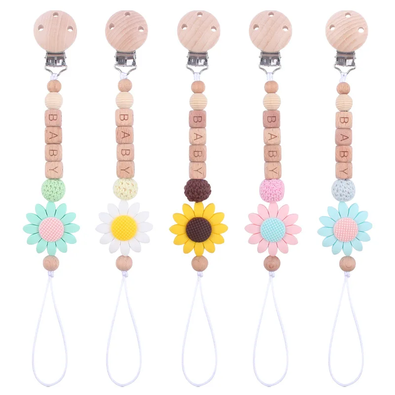 ABCPICK Baby Pacifier Clips Flower Personalized Name Teethers Toys Dummy Nipples Holder Chain Babies Accessories Newborn Gifts