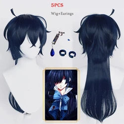 Anime The Case Study of Vanitas Cosplay Wig Vanitas No Karte Dark Blue Hair Earring Ear Clips Heat Resistant Hair Wigs + Wig Cap