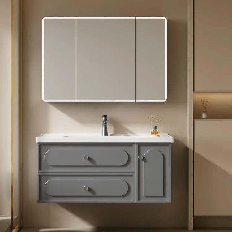 French bathroom cabinet combination bathroom ceramic integrated wash basin washbasin washbasin washstand dark gray fully sealed