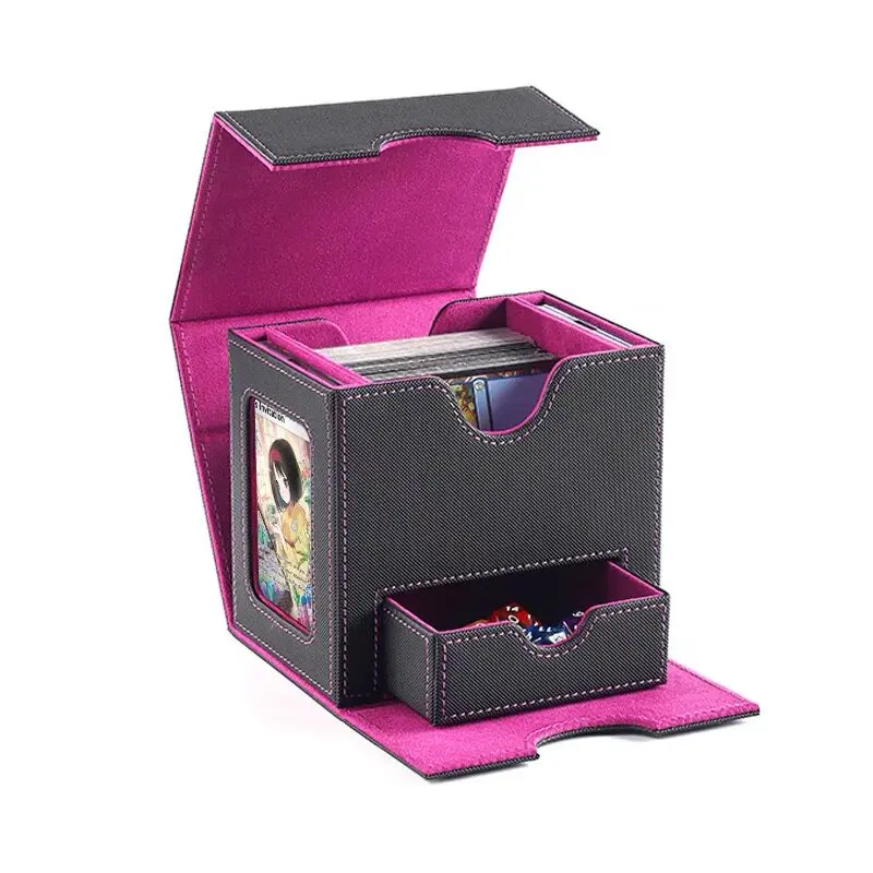 Caja de almacenamiento de cartas de doble ventana con espacio para dados, estuche organizador de una sola ranura para cartas de juego Yu-Gi-Oh!, Pokémon y One Piece OPCG.