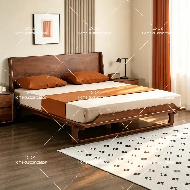 North American Black Walnut Solid Wood Double Bed Modern Simple Light Luxury 1.8m 1.5m Master Bedroom Log Frame