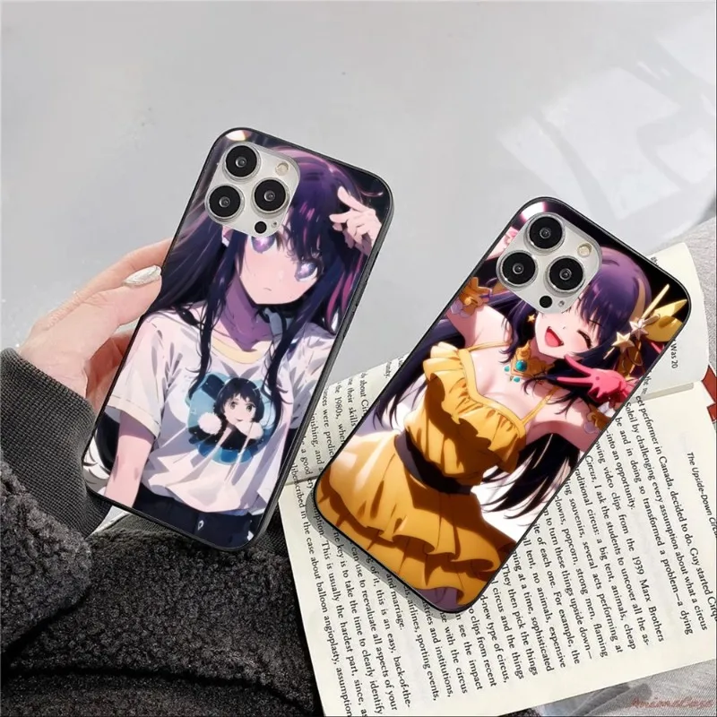 Kawaii Oshi no ko Phone Case for iPhone 14 13 12 11 XS X 8 7 6 Plus Mini Pro Max SE 2022 Black Soft Phone Cover Funda