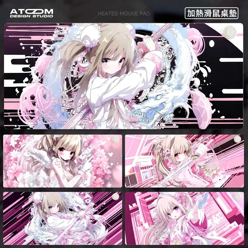 

Коврик для мыши с подогревом в стиле аниме 90x40 см, согревающий настольный коврик, большой кожаный водонепроницаемый настольный коврик с индивидуальным рисунком для механической клавиатуры, подарок