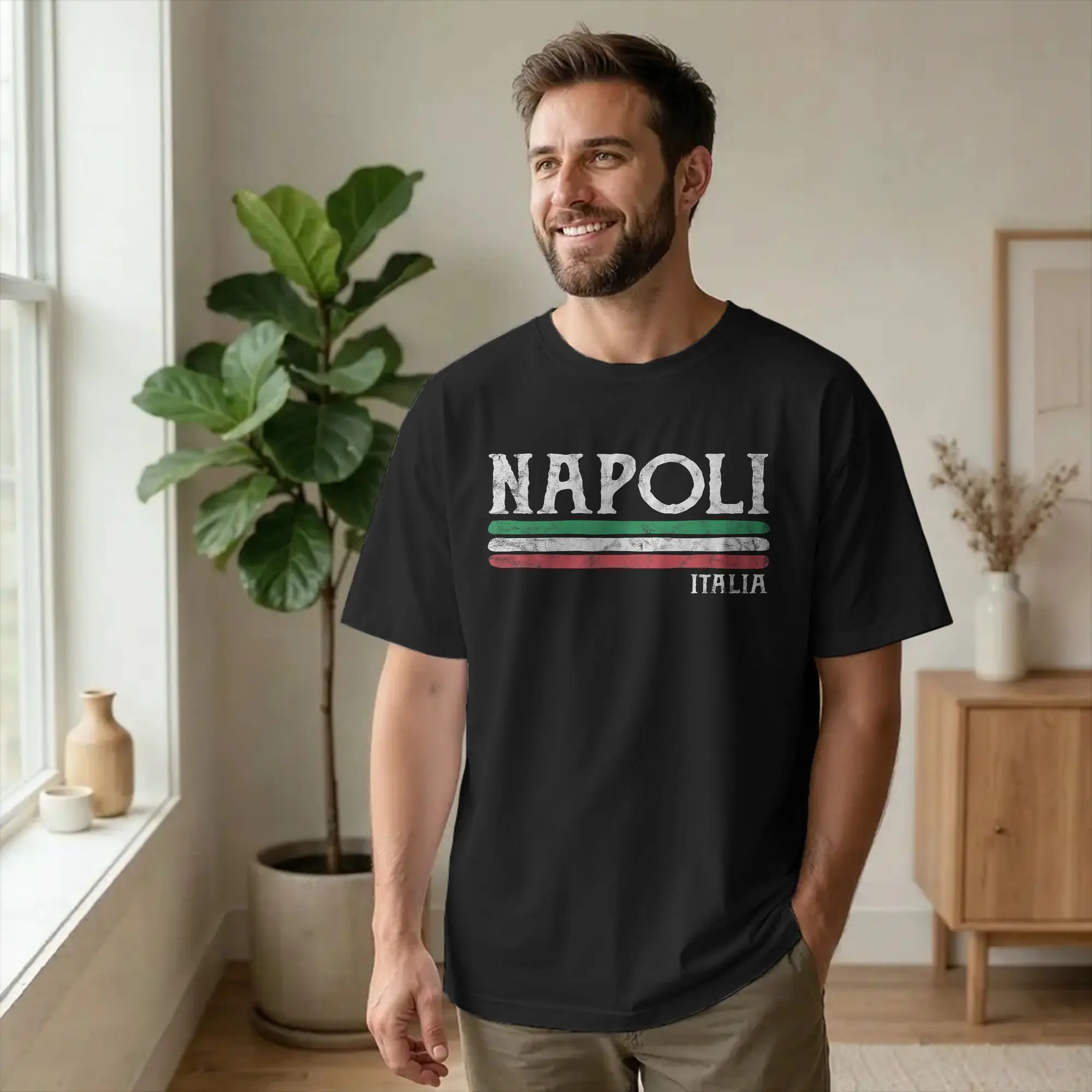 Napoli Campania Naples Italy Flag Men's T Shirts Travel Funny Tee Shirt Short Sleeve Round Neck T-Shirts Cotton Gift Clothing