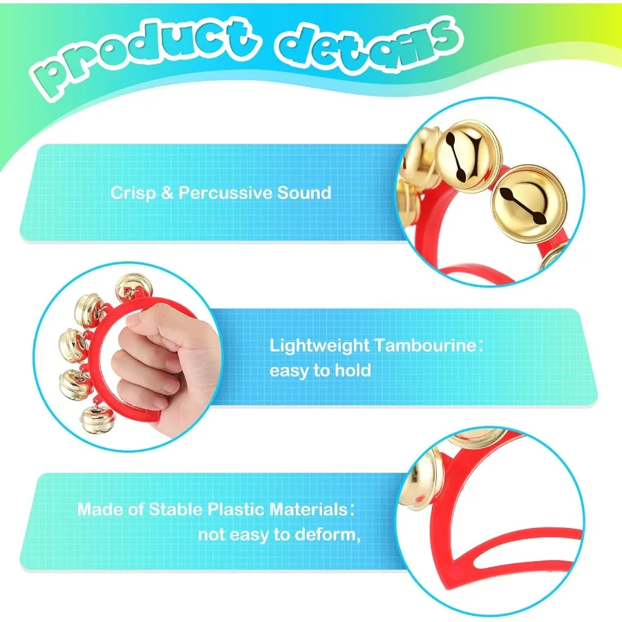 Yeshone 32 قطعة أجراس يدوية أجراس جلجل بالجملة العودة إلى اللوازم المدرسية صانعي الضوضاء الدف للبالغين الآلات الموسيقية Chur