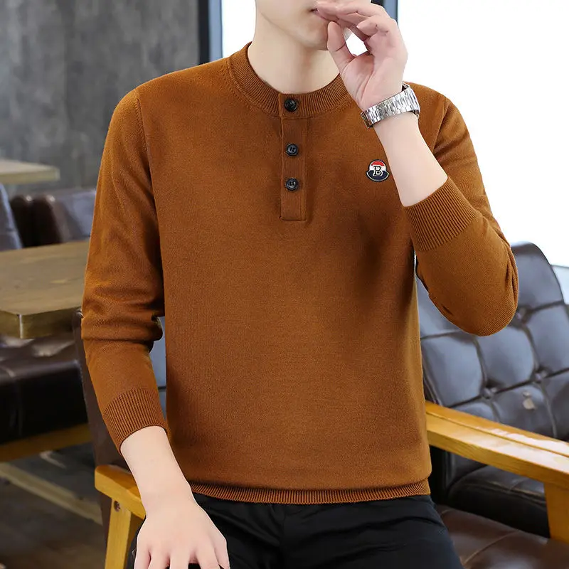 

Faionable Men's Knitted Sweater Tee-Button Design Autumn Winter New Sle American Retro High-End Feeling Faionable Lin...