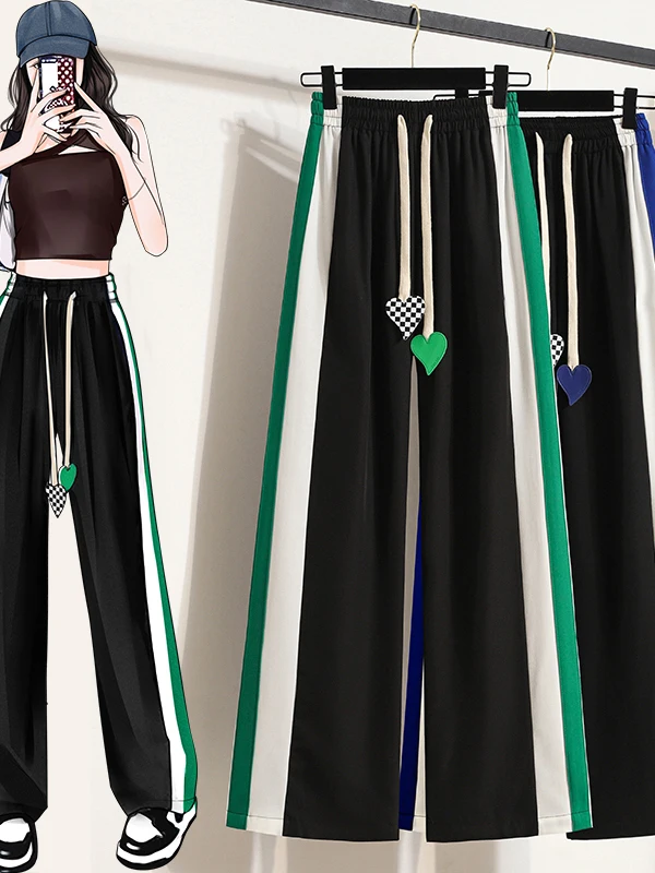 Summer Straight Leg Wide Leg Pants plus Size High Waist Trousers for Pear Shaped Women Korean Style Casual Slimming Effect
