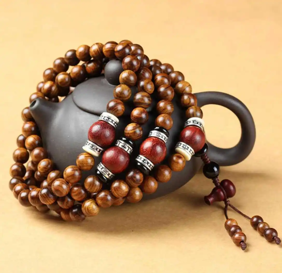 8mm108 Tiger skin sandalwood beads rosewood bracelet Custom Crafted Wrap Handmade Minimalist Teens Eco-Friendly