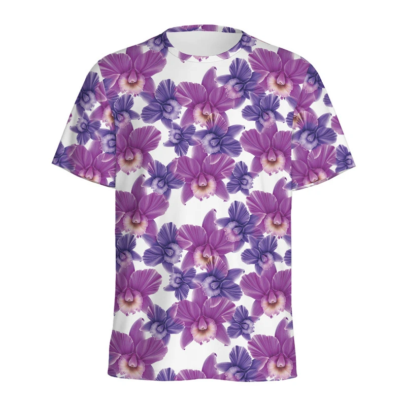 Camisetas con estampado de orquídeas de hibisco para hombre y mujer, camisetas informales con estampado Floral en 3D, camisetas de gran tamaño con cuello redondo de tendencia