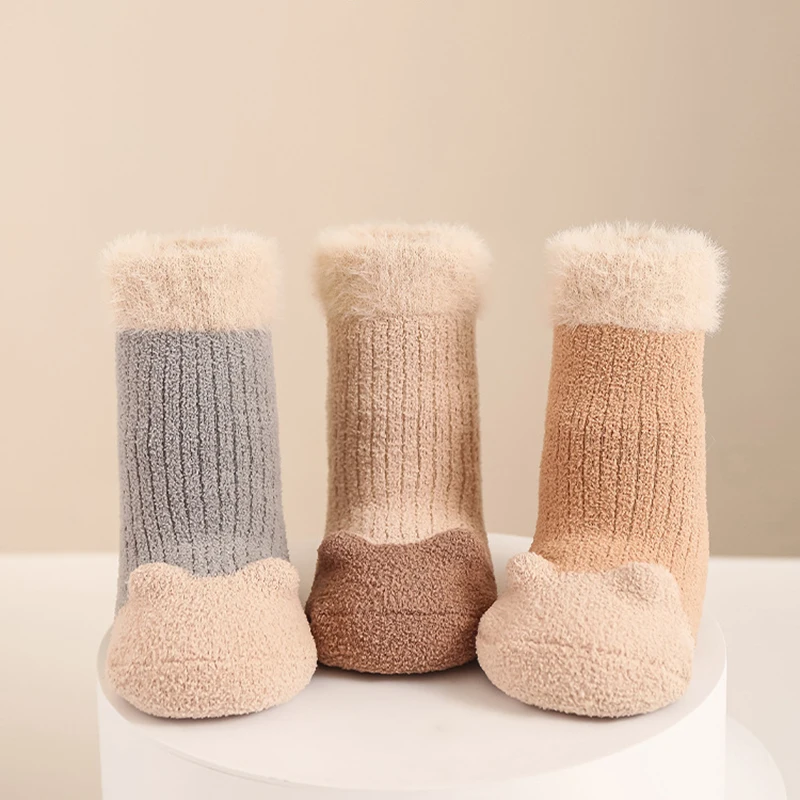 Baby Floor Socks Newborn Kids Winter New Thickened Warm Cute Little Ear Non-slip Socks Girls Infant Boys Boneless Mid Socks 0-5Y