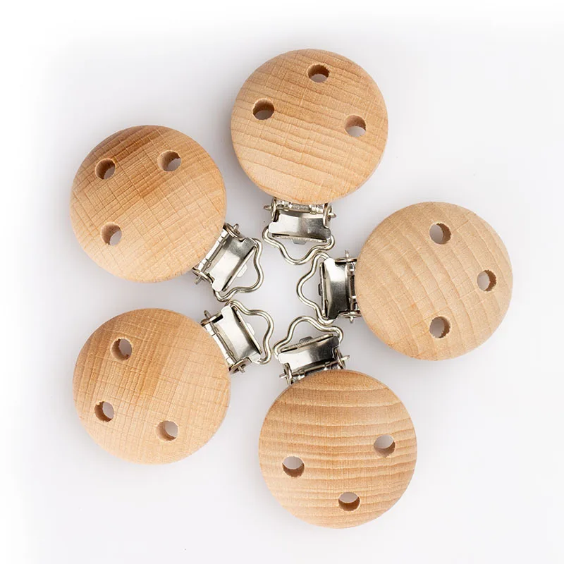 Metal Wooden Baby Pacifier Clips Solid Color Holders Cute Infant Soother Clasps Holders Accessories