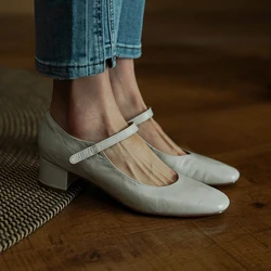 Ladies Pumps Sheepskin Women Retro Mary Jane French Style One Straps Shoes Spring Atumn Dress Pumps Simple Shoes On Heels