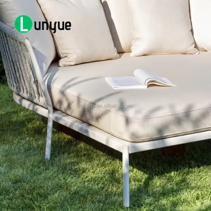 Durable Aluminum Outdoor Rope Woven Bed with Quick Drying Pad Poolside Resort Sofa for Patio Garden Backyard Waterproof
