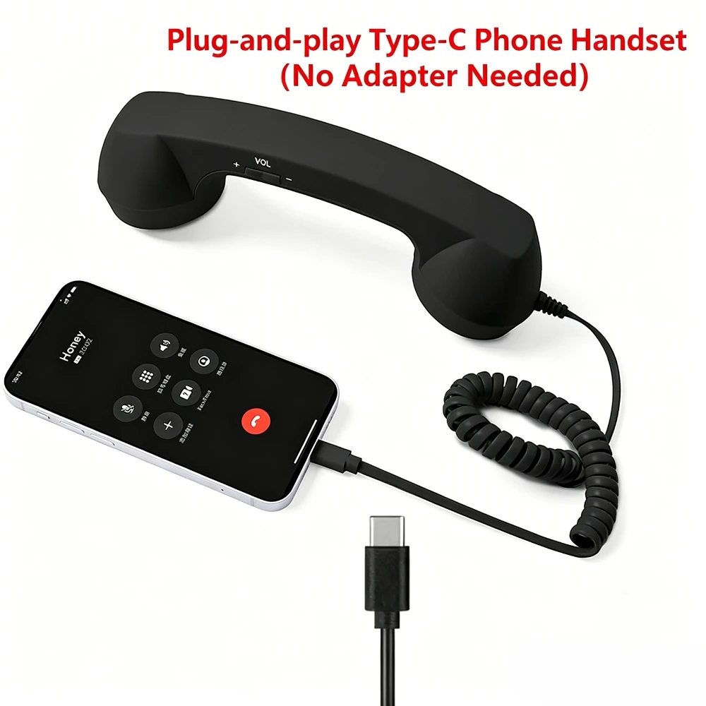 Type-C Retro Phone Handset External Telephone Receivers Straight-Plug Headphone Wired Handset For Mobile Cell Phones Smartphone