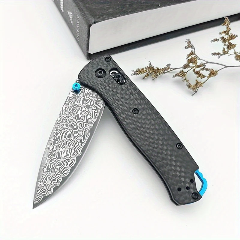 BM 535 Folding Knife Damascus Steel Blade Manual Open EDC Pocket Knife High Quality Carbon Fiber Handle with Clip Portable Tools