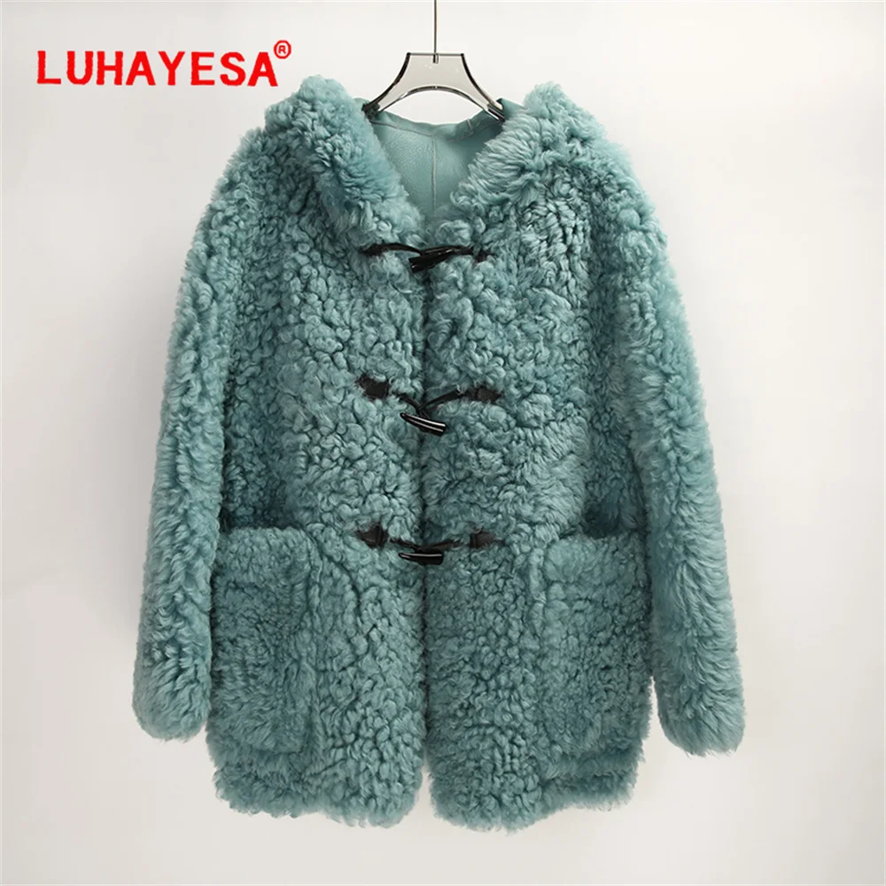 2024 Bazaar Lamb Fur Shearling Coat Luhayesa Women Fashion Winter Genuine Leather Real Fur Jacket