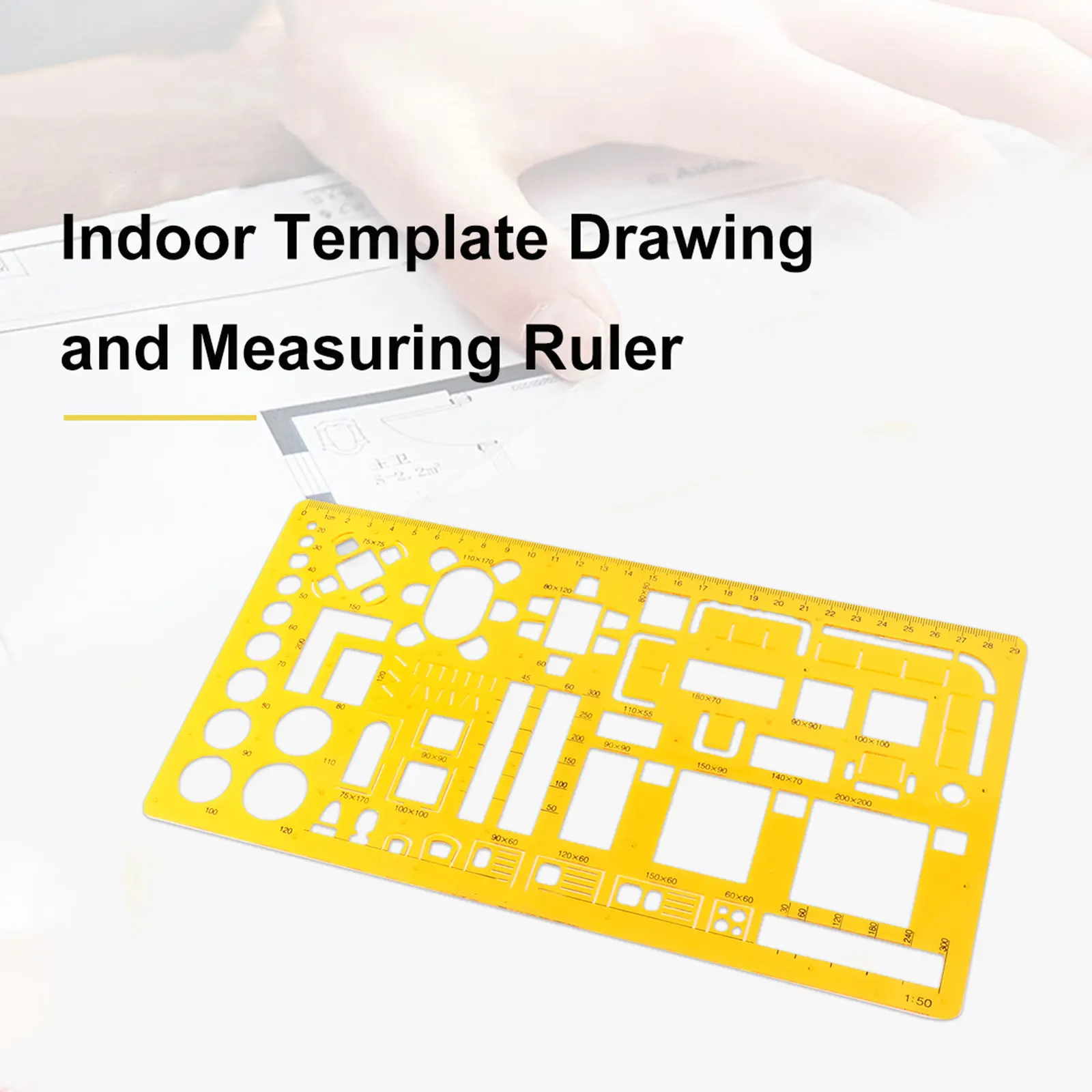 Indoor Construction Measuring Geometric Ruler Multi-Purpose Drawing Template Plastic Draft Ruler Orange for School Office