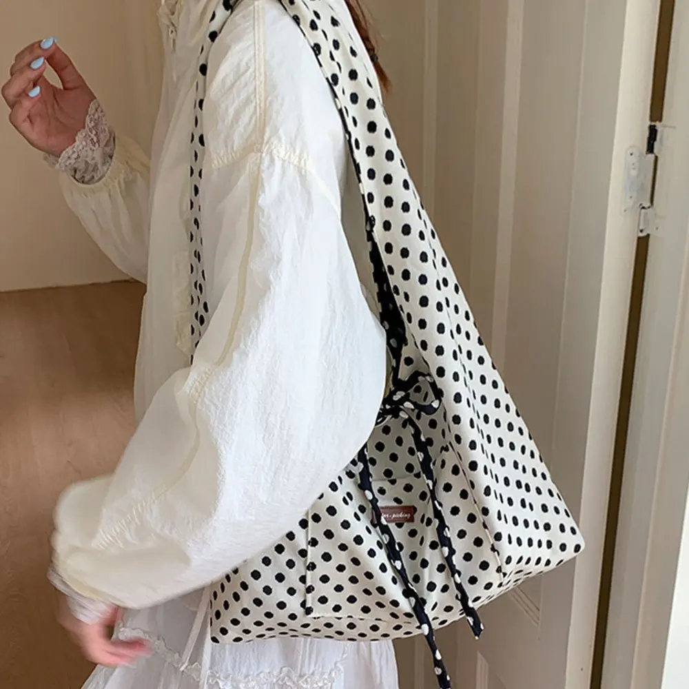 Casual Simple Polka Dots Handbag, Korean Double-Sided Shoulder Bag,  Fashionable Large Capacity Commuting Bag Tote Bag