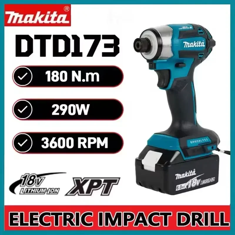 

Бесщеточный электрический шуруповерт Makita DTD173 для авторемонта, ударный шуруповерт с крутящим моментом 220 Н·м, электроинструмент для Makita 18В