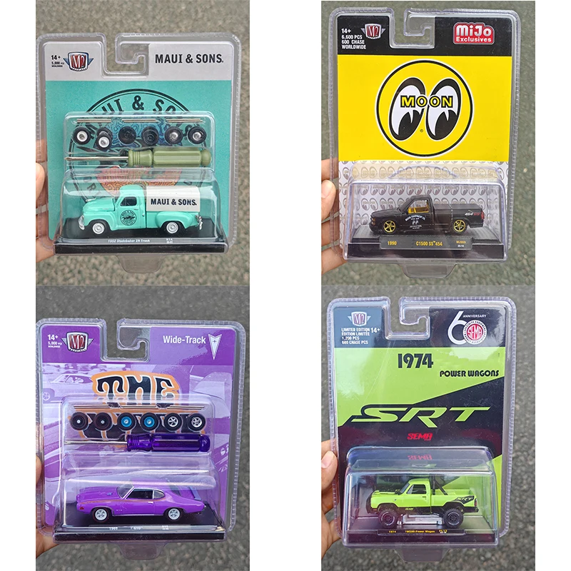 

M2 1:64 Truck Pickup Moon Eyes Van Charger Gasser Rima Trailer W200 Power Wagon Alloy Car Model Collection Ornaments