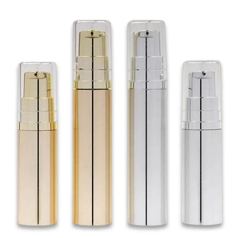 10/20/30Pcs 5/10ml Vacuum Pump Bottle Refillable Empty Silver Gold Airless Lotion Container Portable Cosmetic Bottle For Travel