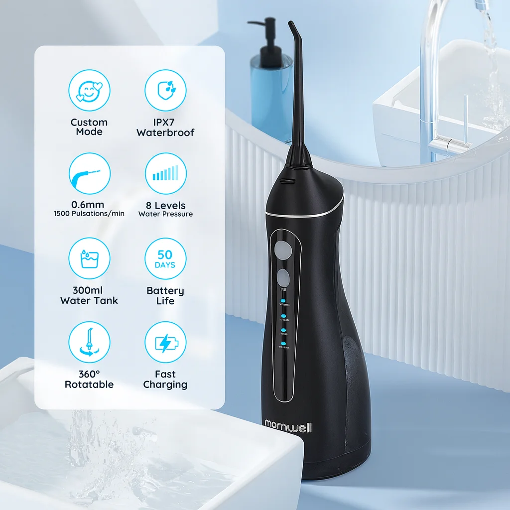 

Cordless Water Flossers for Teeth,200ML Rechargeable Oral Irrigator with 4 Modes & 4 Nozzles, Portable Water Flossers for Adults