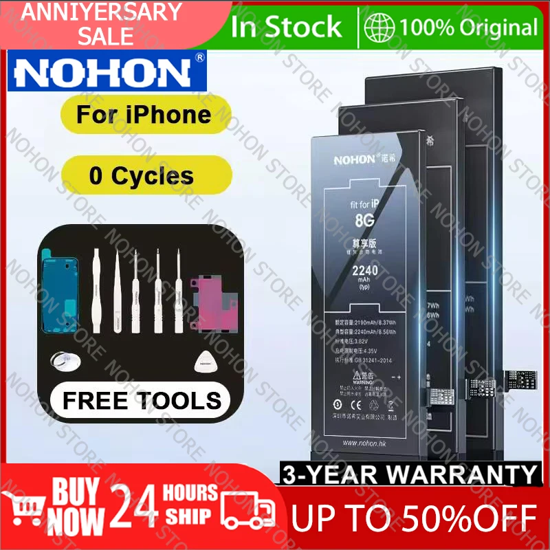 NOHON High Capacity Battery For iPhone Replacement Battery For Apple iPhone  8 7 Plus 12 11 X XS SE 6S Plus 6 S 12 Mini 5S 5C 5