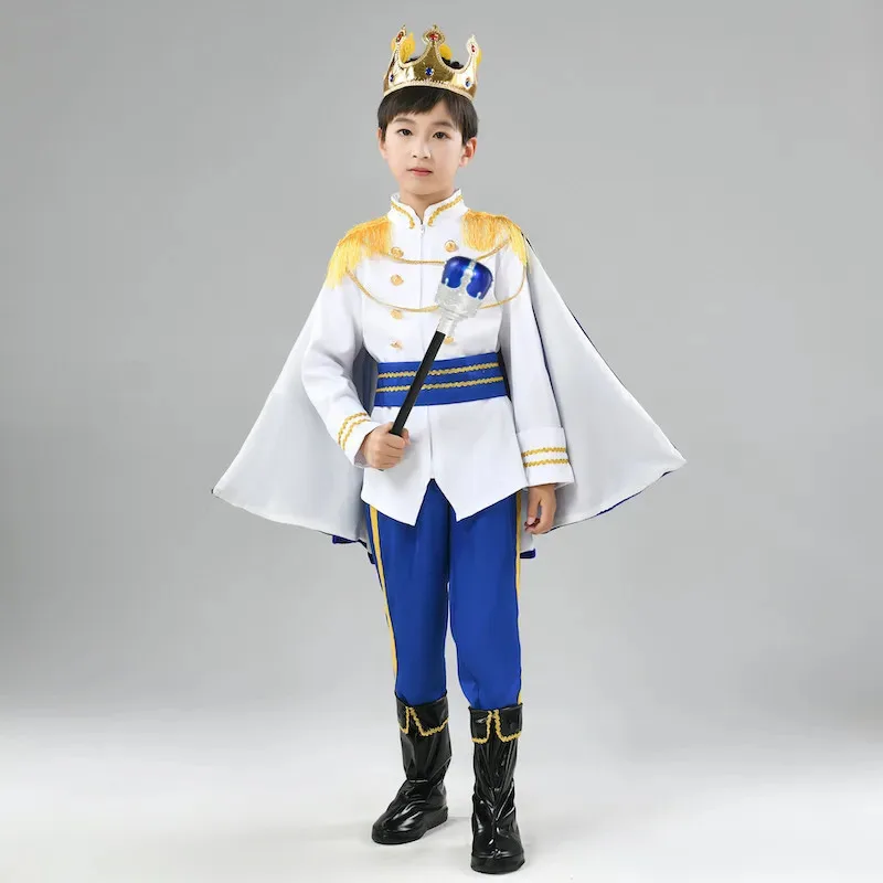 

Children's The King Prince Cosplay Costume Halloween Carnival Boys 7 Piece Prince Crown Scepter Cloak Royalty Suit Clothing