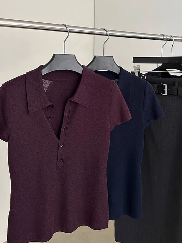 

Удобный трикотажный топ с коротким рукавом и круглым вырезом, приятный к телу, однотонный, стройнящий, летний, 2026, в корейском стиле